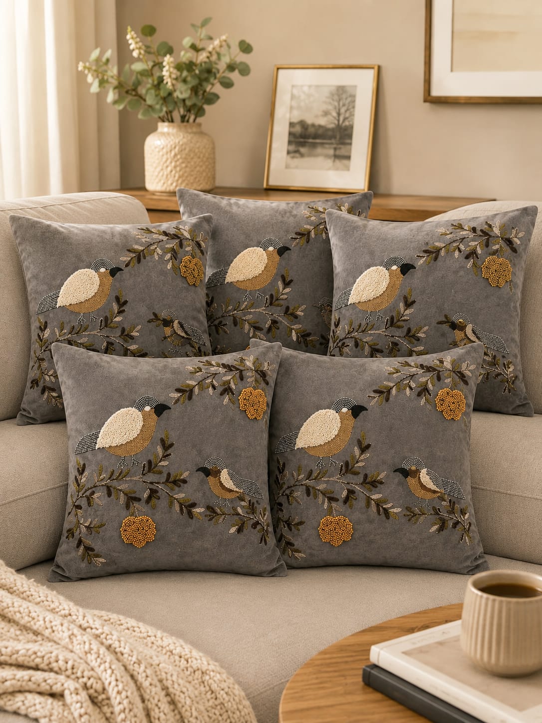 Soft Velvet Traditonal Embroidery Cushion Covers 16 x 16 inches