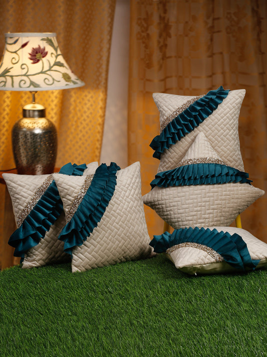 Quilted Velvet Frill Cushion Covers with Zipper