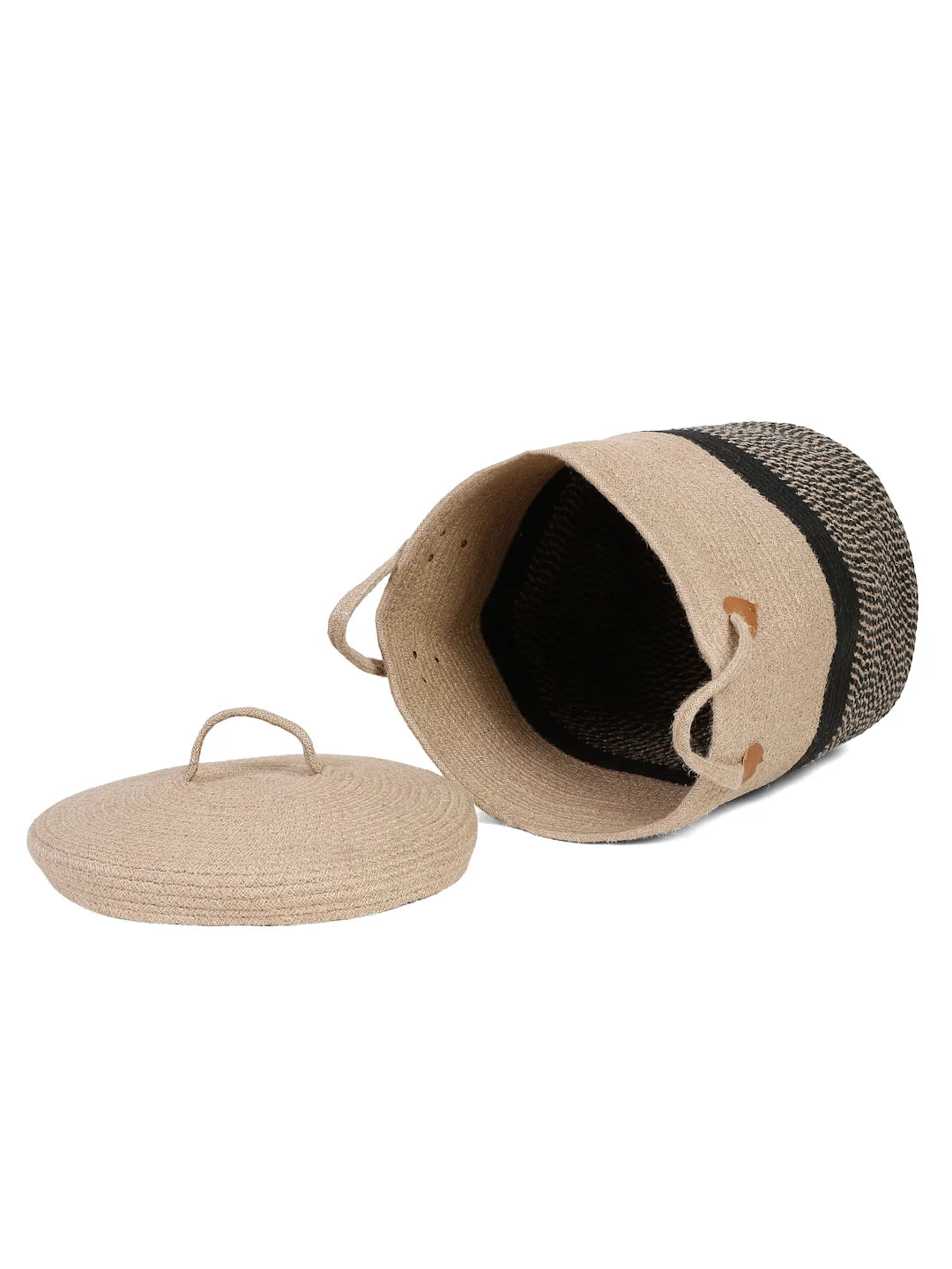 Neutral-toned jute cotton storage basket