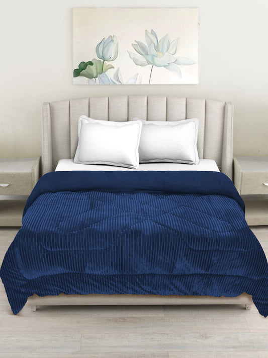 Navy Blue Luxury Microfibre Filled Ultra Soft Embossed Sherpa Double Bed Quilt