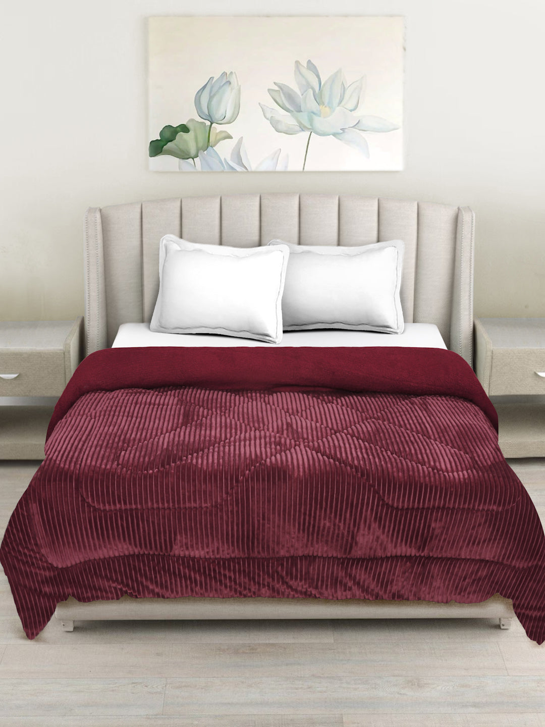 Maroon Luxury Microfibre Filled Ultra Soft Embossed Sherpa Double Bed Quilt