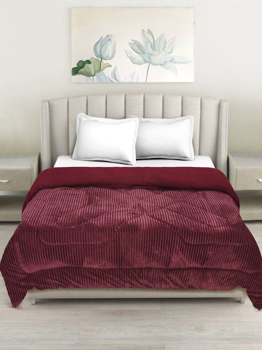 Maroon Luxury Microfibre Filled Ultra Soft Embossed Sherpa Double Bed Quilt