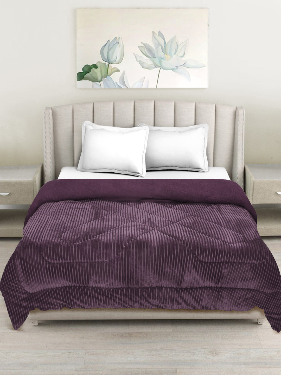 Purple Luxury Microfibre Filled Ultra Soft Embossed Sherpa Double Bed Quilt