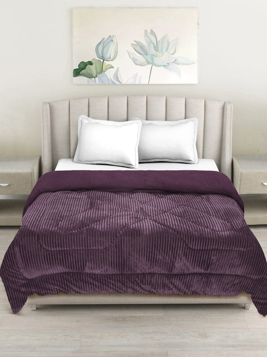 Purple Luxury Microfibre Filled Ultra Soft Embossed Sherpa Double Bed Quilt