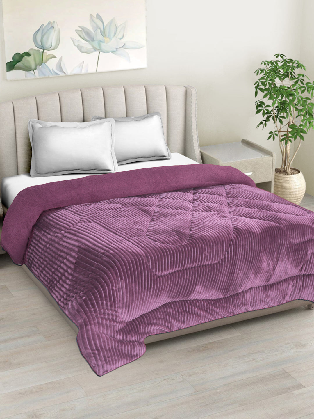 Lavender Luxury Microfibre Filled Ultra Soft Embossed Sherpa Double Bed Quilt