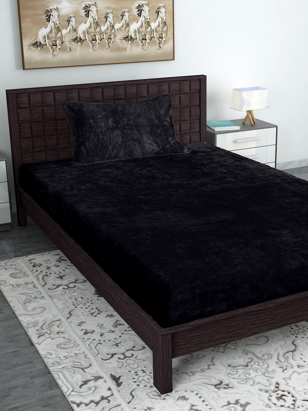 Black Luxury Ultra Soft Warm Flannel 300 TC Bed Sheet