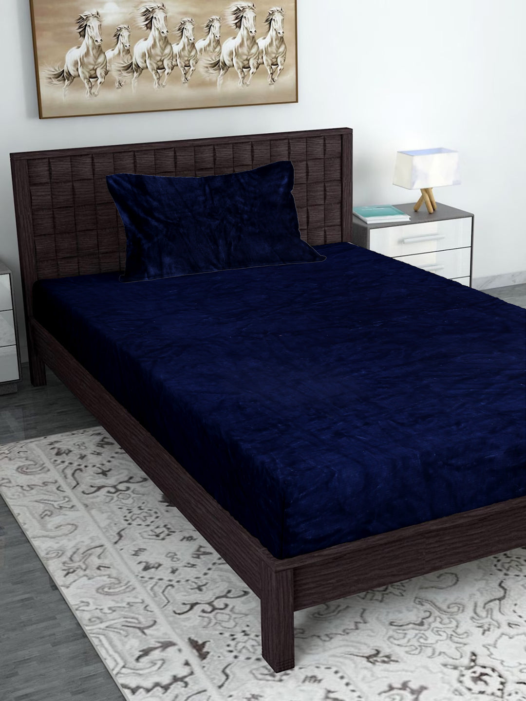 Blue Luxury Ultra Soft Warm Flannel 300 TC Bed Sheet