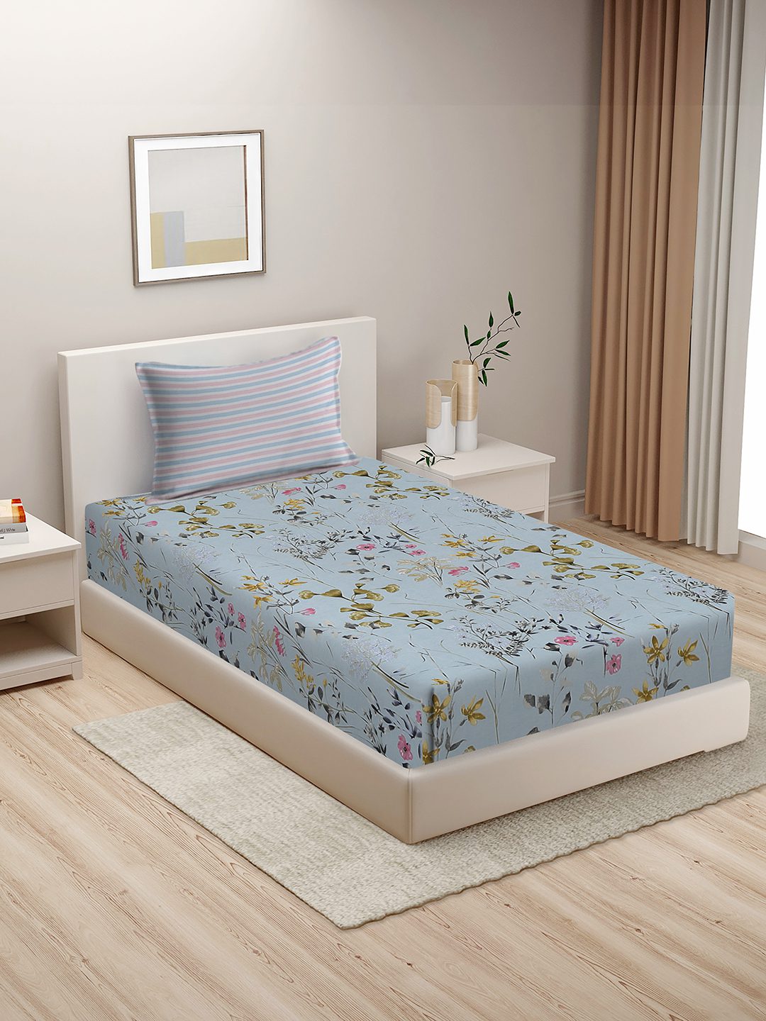 280 TC GEOMETRIC DESIGN MULTICOLOR SINGLE BED SHEET WITH 1 PILLOW COVER BY HOSTA HOMES image 0