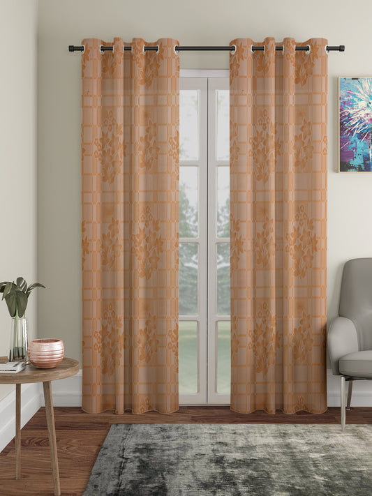 Checkered Floral Design Door Curtain Pack of 2 image 0