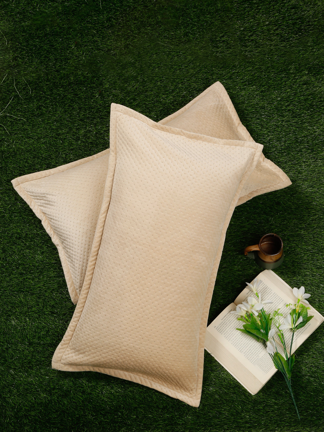 ULTRASONIC Poly velvet Abstract Pillow Covers (Pack of 2) by Hosta Homes - Cream image