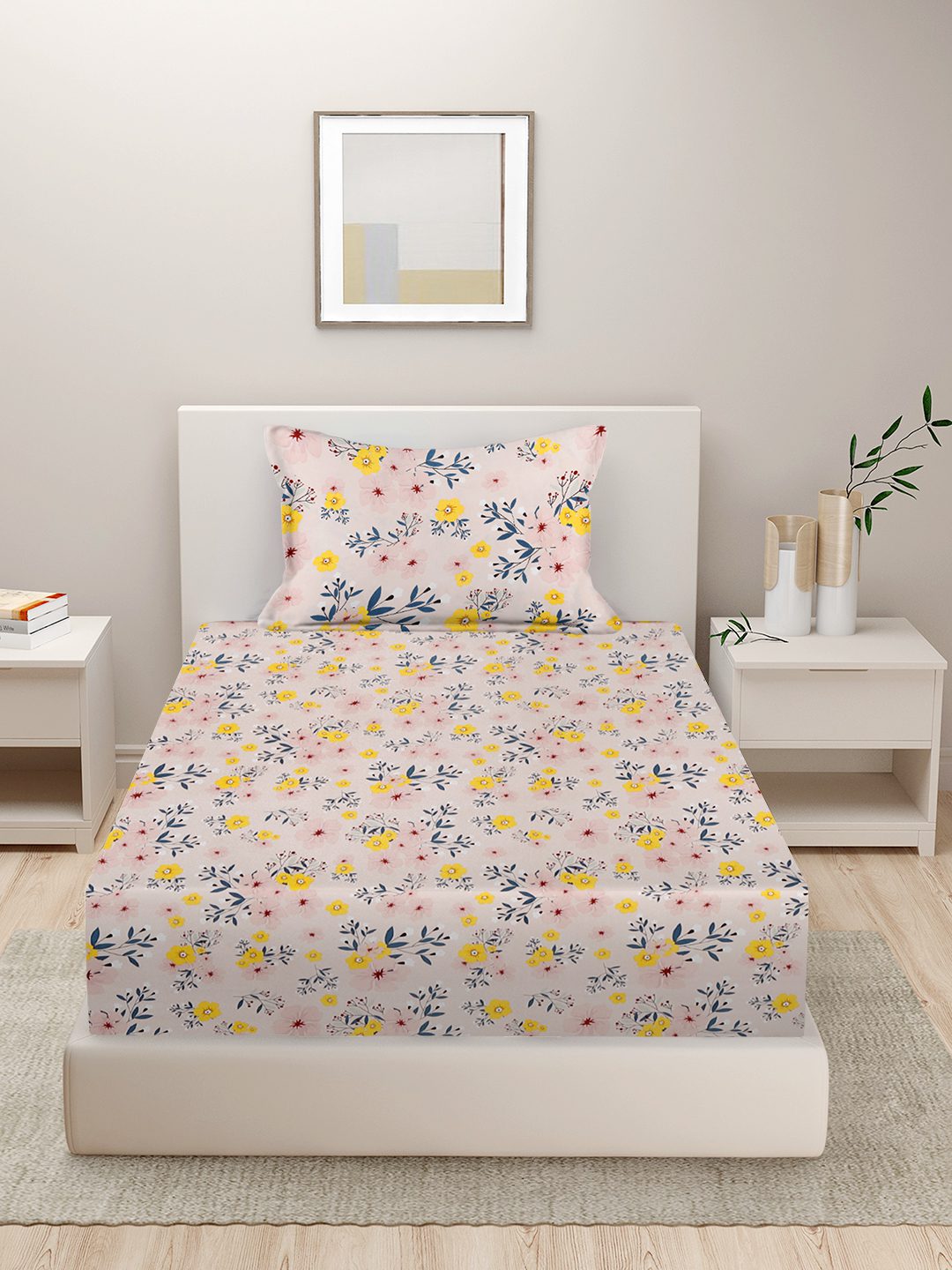 280 TC FLORAL DESIGN MULTICOLOR SINGLE SIZE BED SHEET WITH 1 PILLOW COVER BY HOSTA HOMES image 1