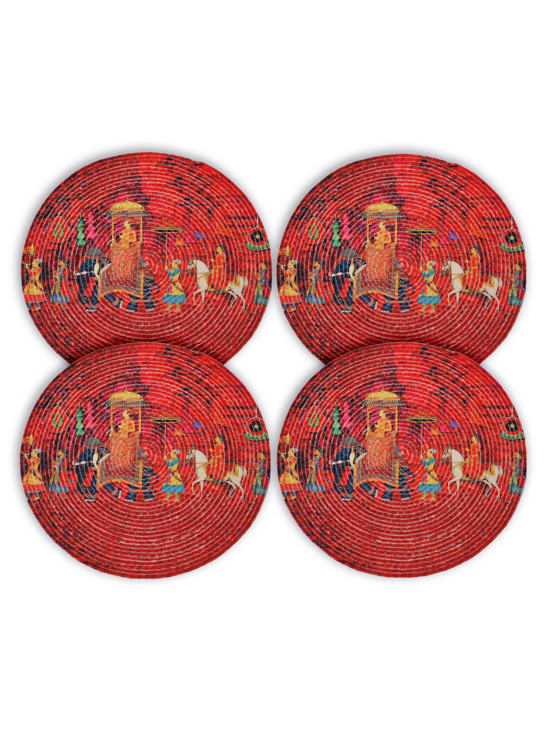Red & Yellow Printed Pure Cotton Table Placemats - Pack of 4 image