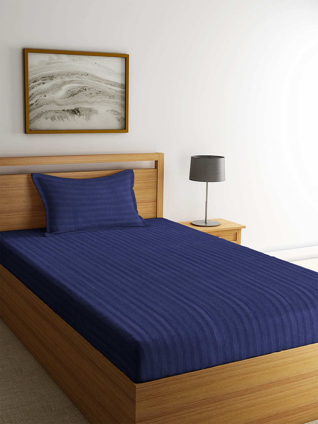 HOSTA HOMES Navy Blue Abstract 300 TC Cotton 1 King Bedsheet with 2 Pillow Covers - Single Size image