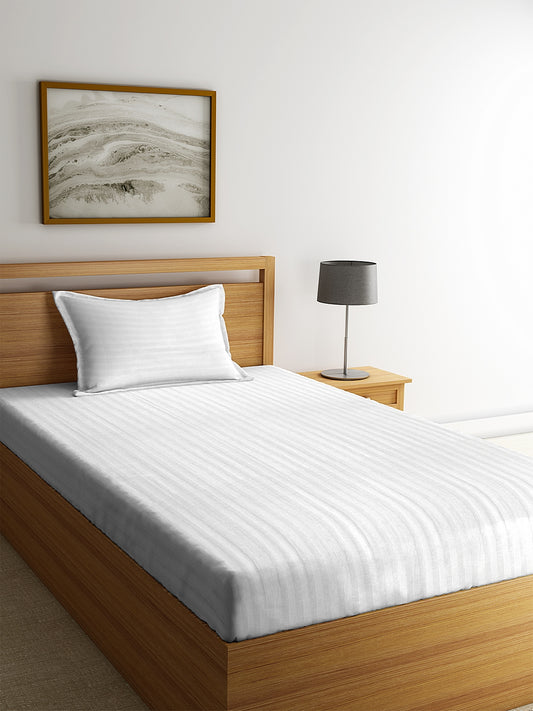 White Solid Cotton 260 TC Single Bedsheet with 1 Pillow Cover image 0