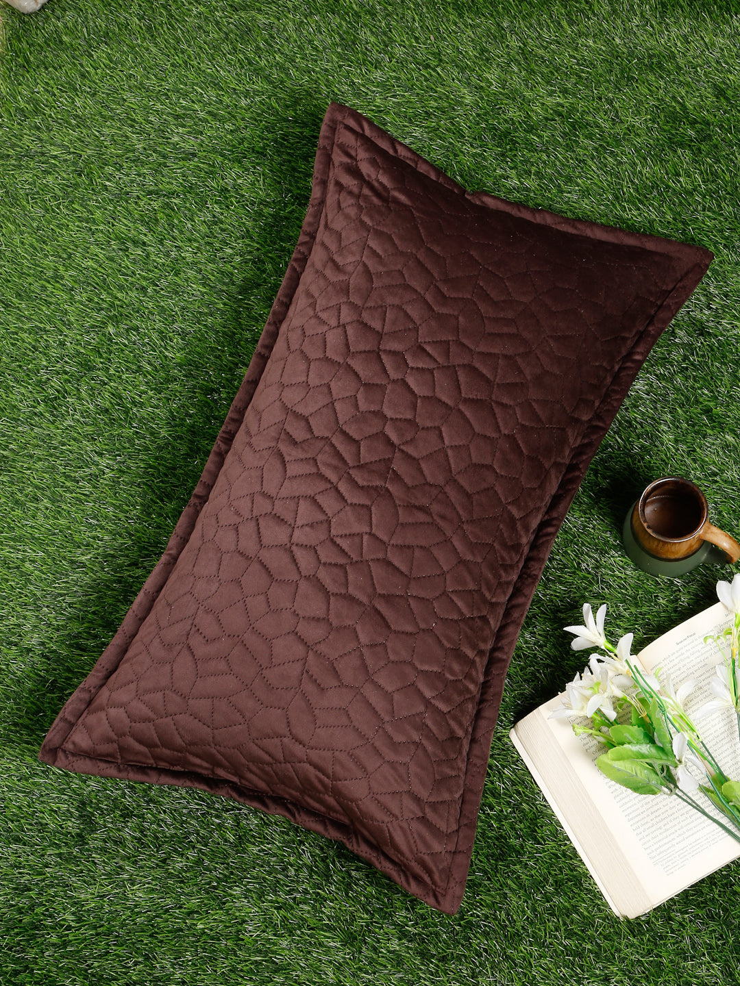 ULTRASONIC Poly velvet Geometric Pillow Cover (Pack of 1) by Hosta Homes - Coffee image
