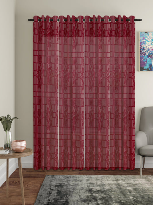 Checkered Floral Design Door Curtain Pack of 4 image 0