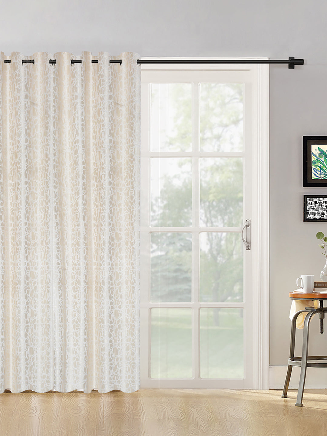 Self-Textured Geometric Pattern Polyester Curtains - Window & Door Size - 8x4, Pack of 1 image
