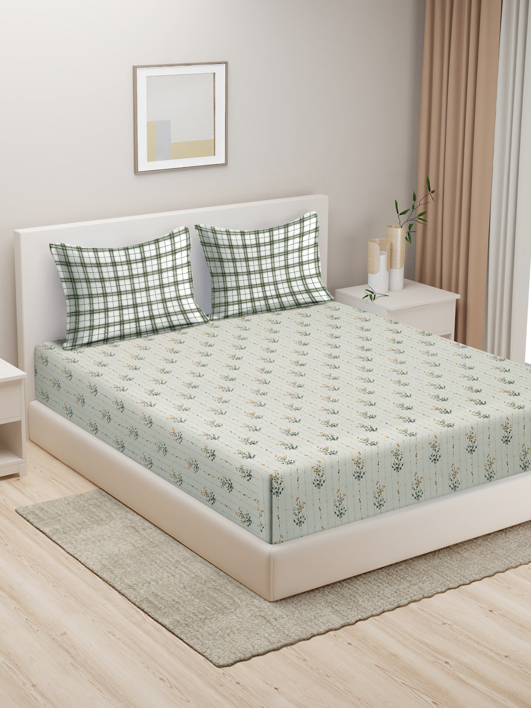 Hosta Homes Floral Design Multicolored Bed Sheet With Pillow Covers - King Size image