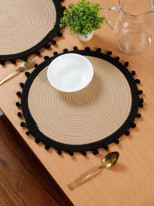 Beige & Black Self Design Pure Cotton Table Placemats image 0
