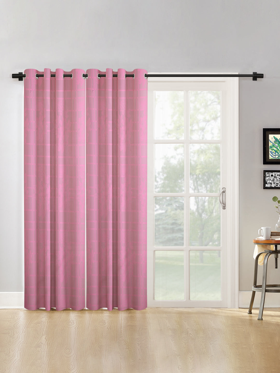 Checkered Floral Design XL Door Curtain Pack of 2 image 0