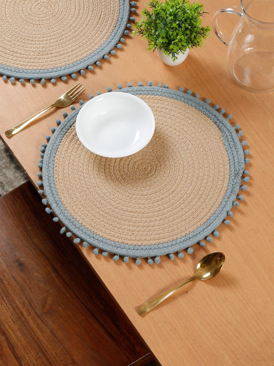Beige & Grey Self Design Pure Cotton Table Placemats image 0