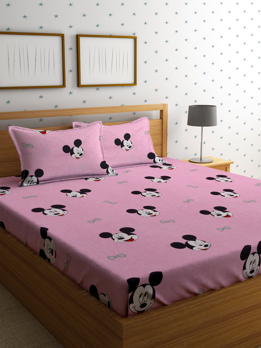 Hosta Homes Mickey Mouse Printed Kids Bed Sheet With Pillow Covers - Queen Size image