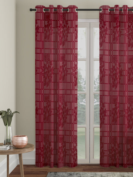Checkered Floral Design Door Curtain Pack of 1 image 0