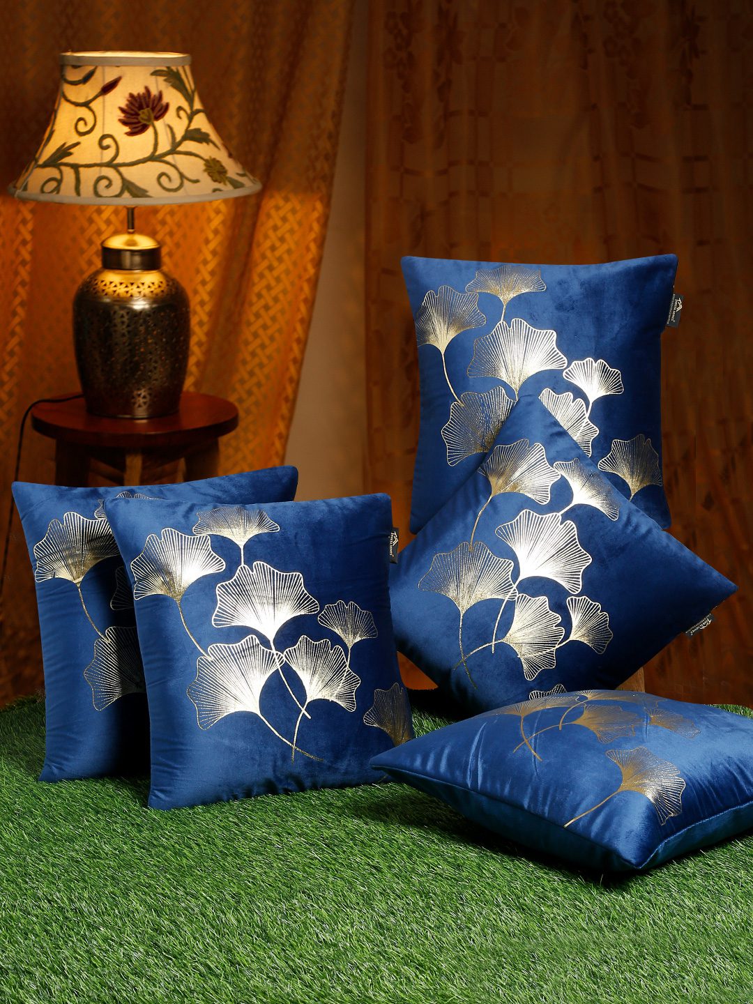 16X16 Soft Velvet , Foil Printed Blue ,Zipper image 0