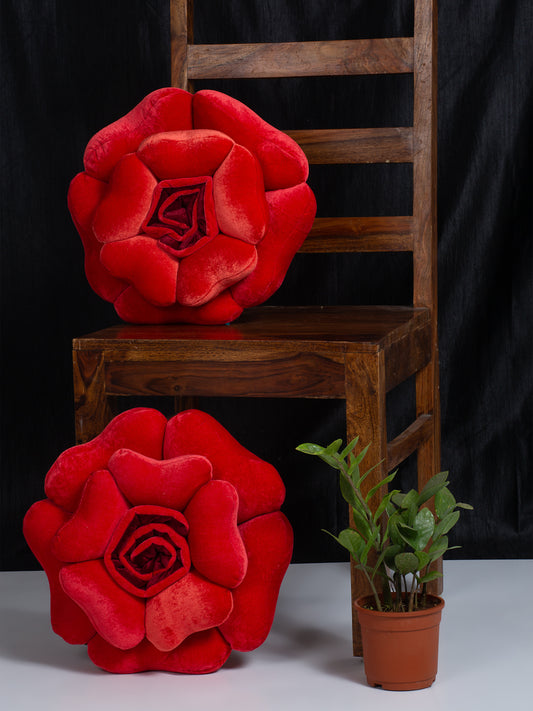 HOSTA HOMES Set Of 2 Maroon Velvet Flower Shaped Cushions image 0