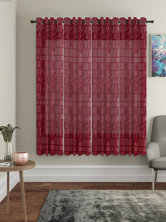 Checkered Floral Design Window Curtain Pack of 4 image 0