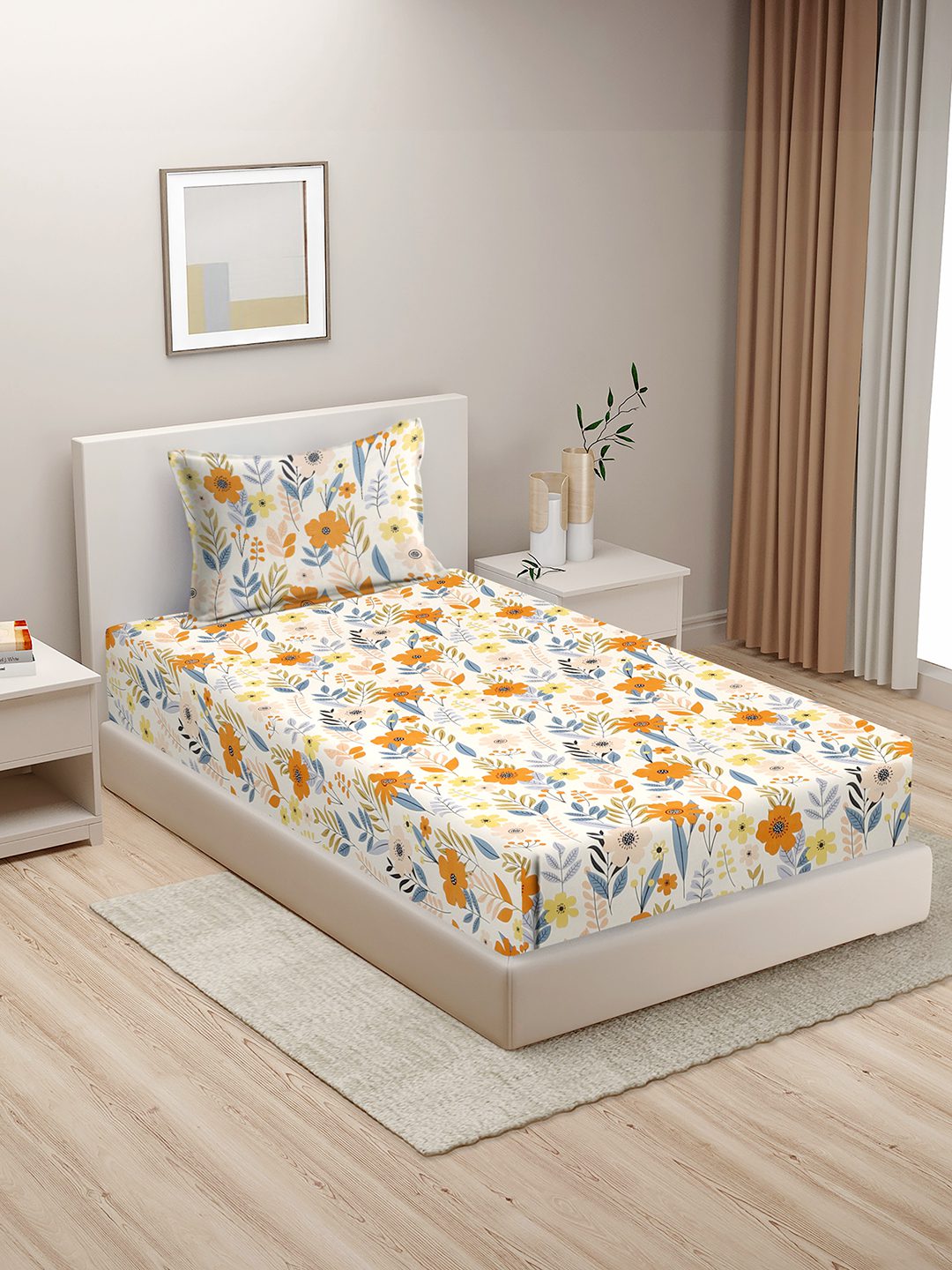 280 TC FLORAL DESIGN MULTICOLOR SINGLE SIZE BED SHEET WITH 1 PILLOW COVER BY HOSTA HOMES image 0