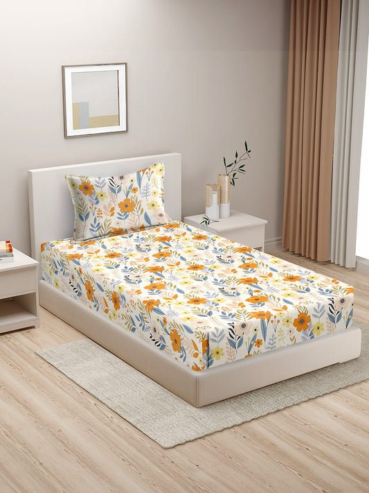 280 TC FLORAL DESIGN MULTICOLOR SINGLE SIZE BED SHEET WITH 1 PILLOW COVER BY HOSTA HOMES image 0