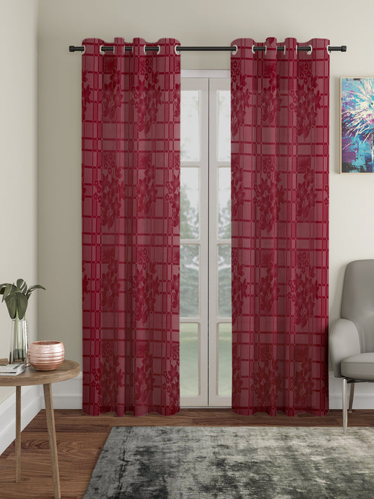 Checkered Floral Design Door Curtain Pack of 2 image 0