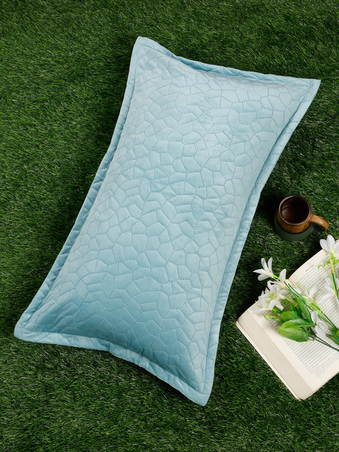 ULTRASONIC Poly velvet Geometric Pillow Cover (Pack of 1) by Hosta Homes - Turquoise Blue image