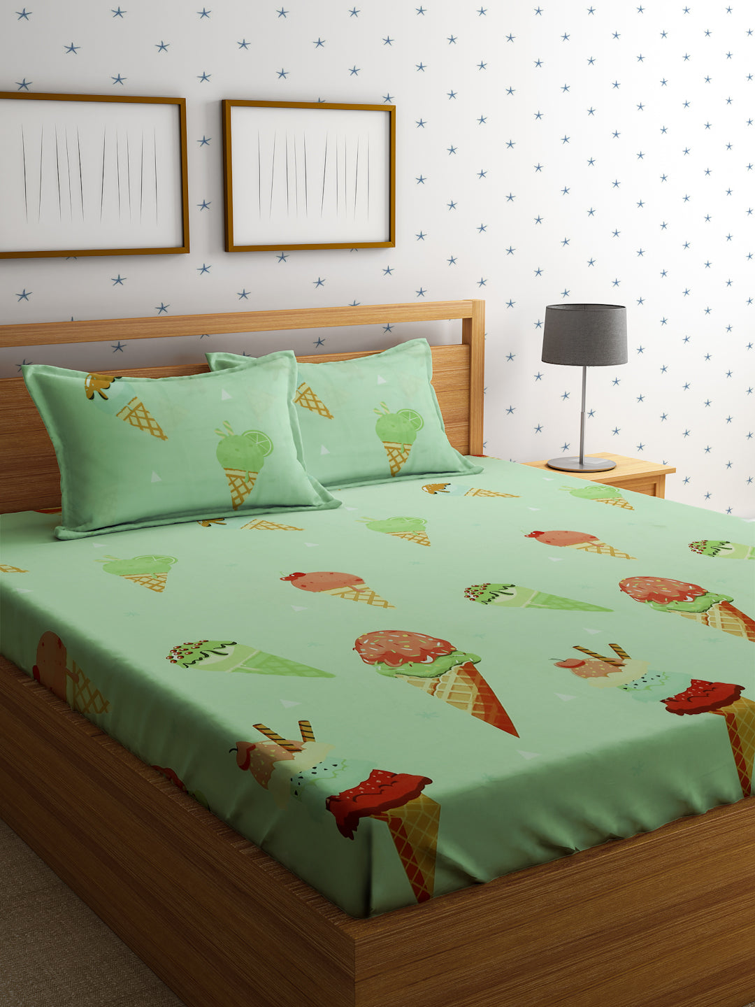 Hosta Homes Ice Cream Cone Multicolored Bed Sheet With Pillow Covers - Queen Size image