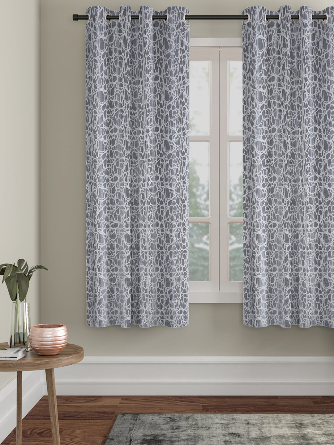 Self-Textured Geometric Pattern Polyester Curtains - Window & Door Size - 5x4, Pack of 1 image