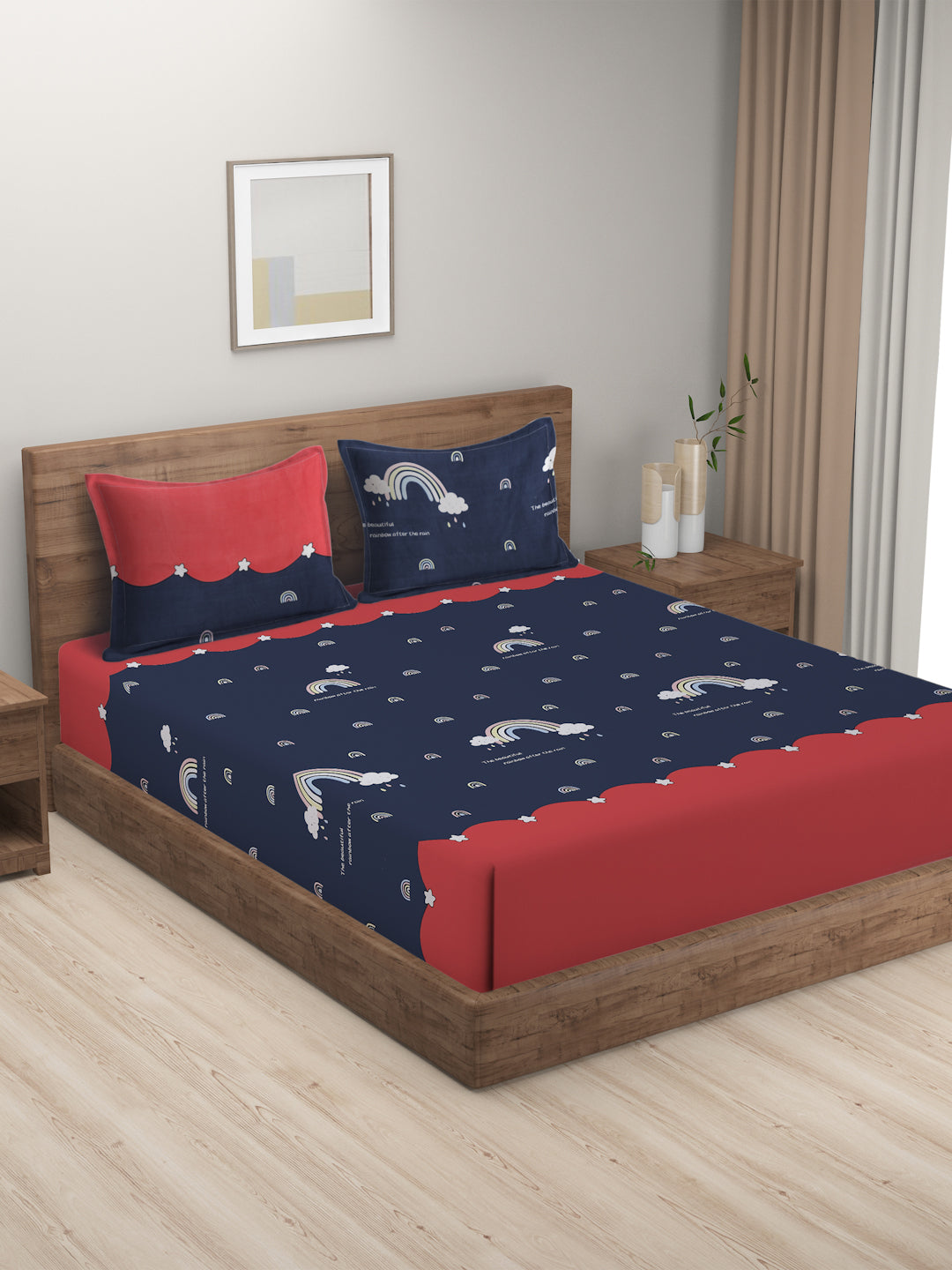 Hosta Homes Rainbow Star Multicolored Kids Bedsheet With Pillow Covers - Queen Size image