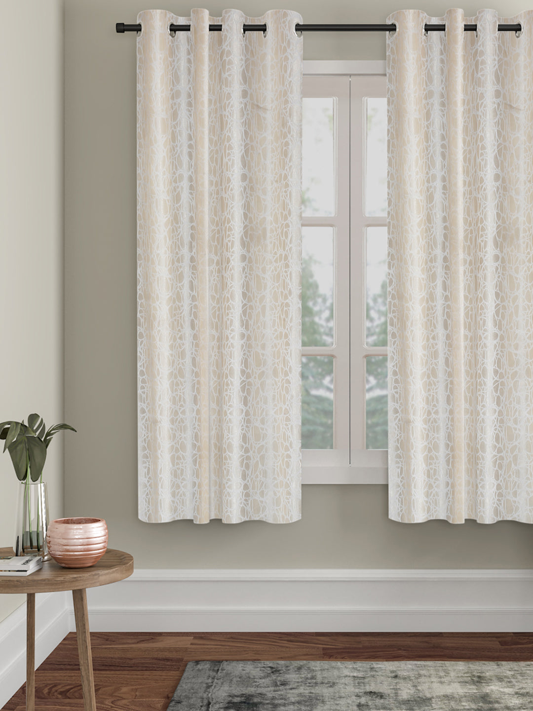 Self-Textured Geometric Pattern Polyester Curtains - Window & Door Size - 5x4, Pack of 1 image