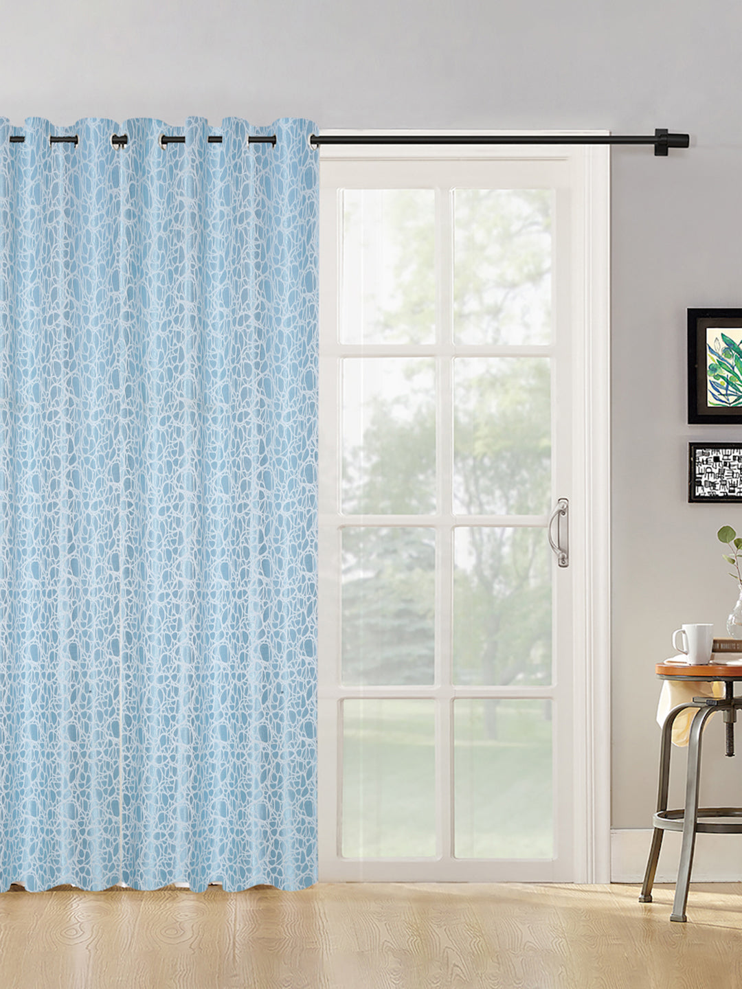 Self-Textured Geometric Pattern Polyester Curtains - Window & Door Size - 8x4, Pack of 1 image
