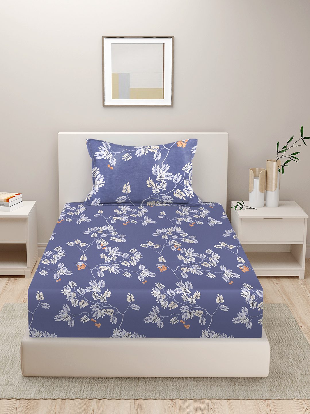280 TC FLORAL DESIGN MULTICOLOR SINGLE SIZE BED SHEET WITH 1 PILLOW COVER BY HOSTA HOMES image 1