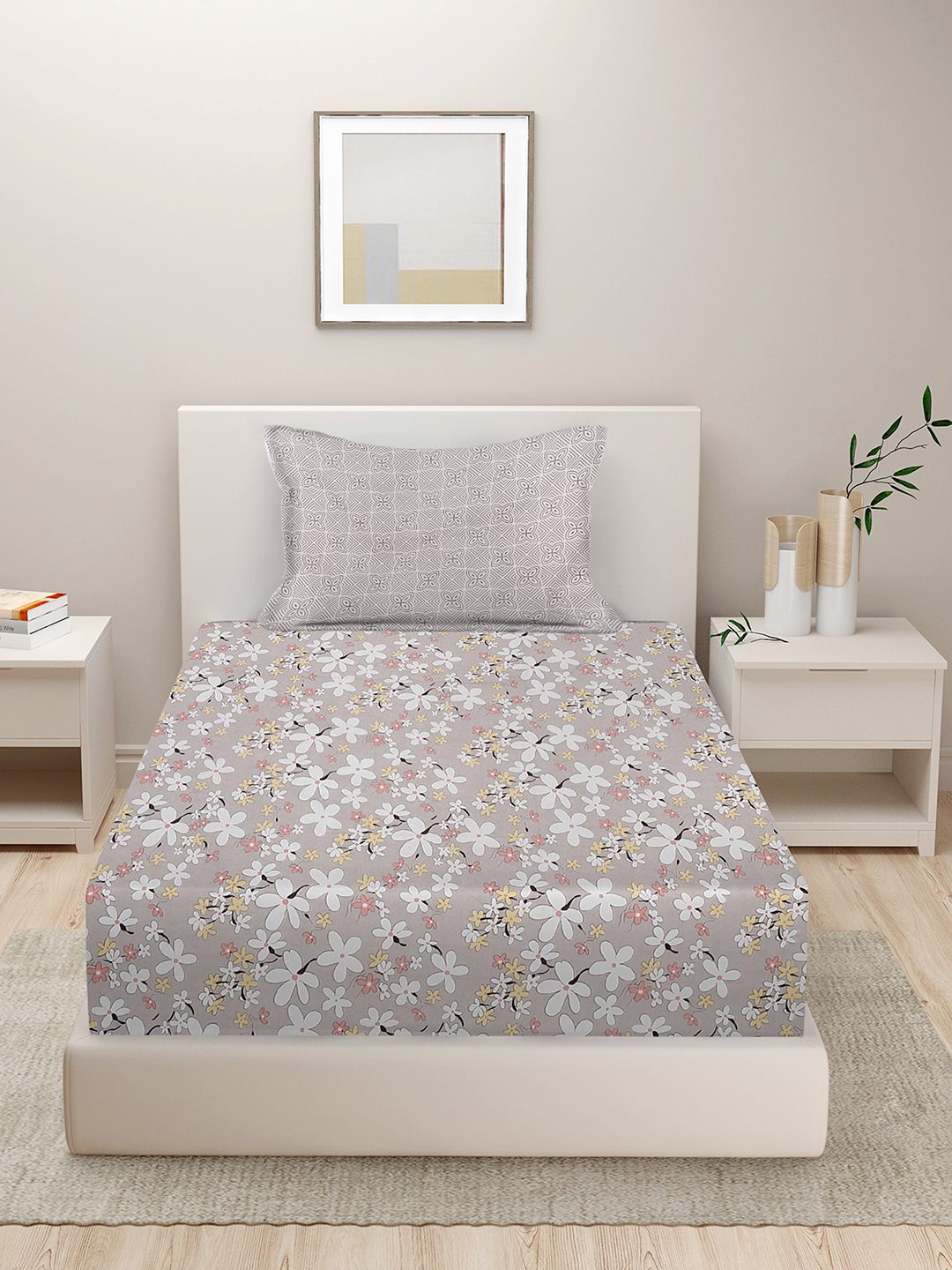 280 TC GEOMETRIC DESIGN MULTICOLOR SINGLE BED SHEET WITH 1 PILLOW COVER BY HOSTA HOMES image 1