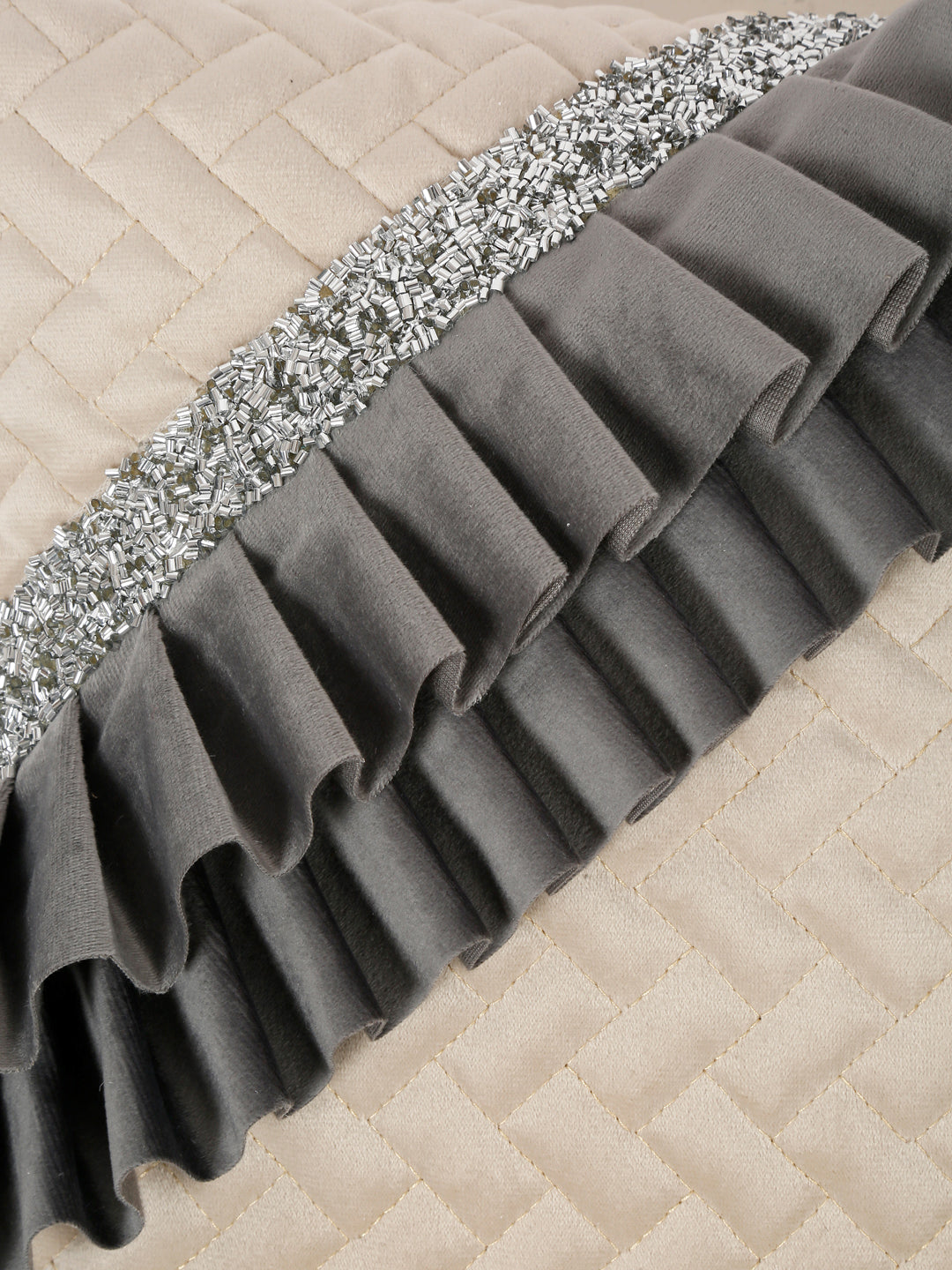 Quilted Velvet Frill Cushion Covers with Zipper image 2