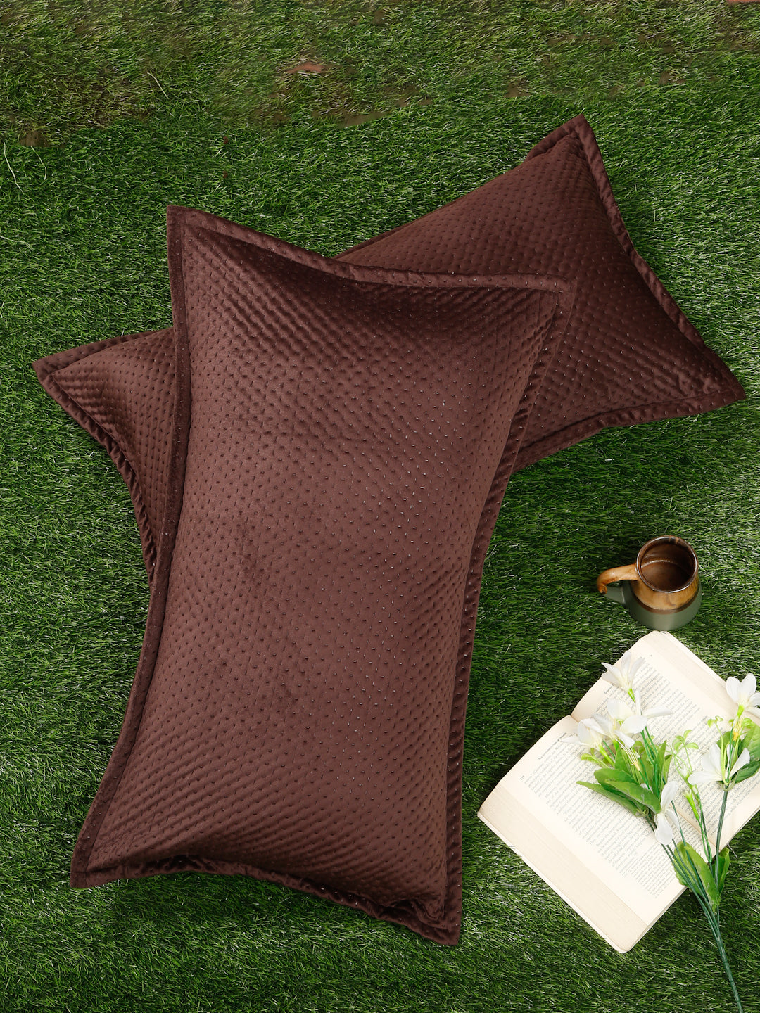 ULTRASONIC Poly velvet Abstract Pillow Covers (Pack of 2) by Hosta Homes - Coffee image
