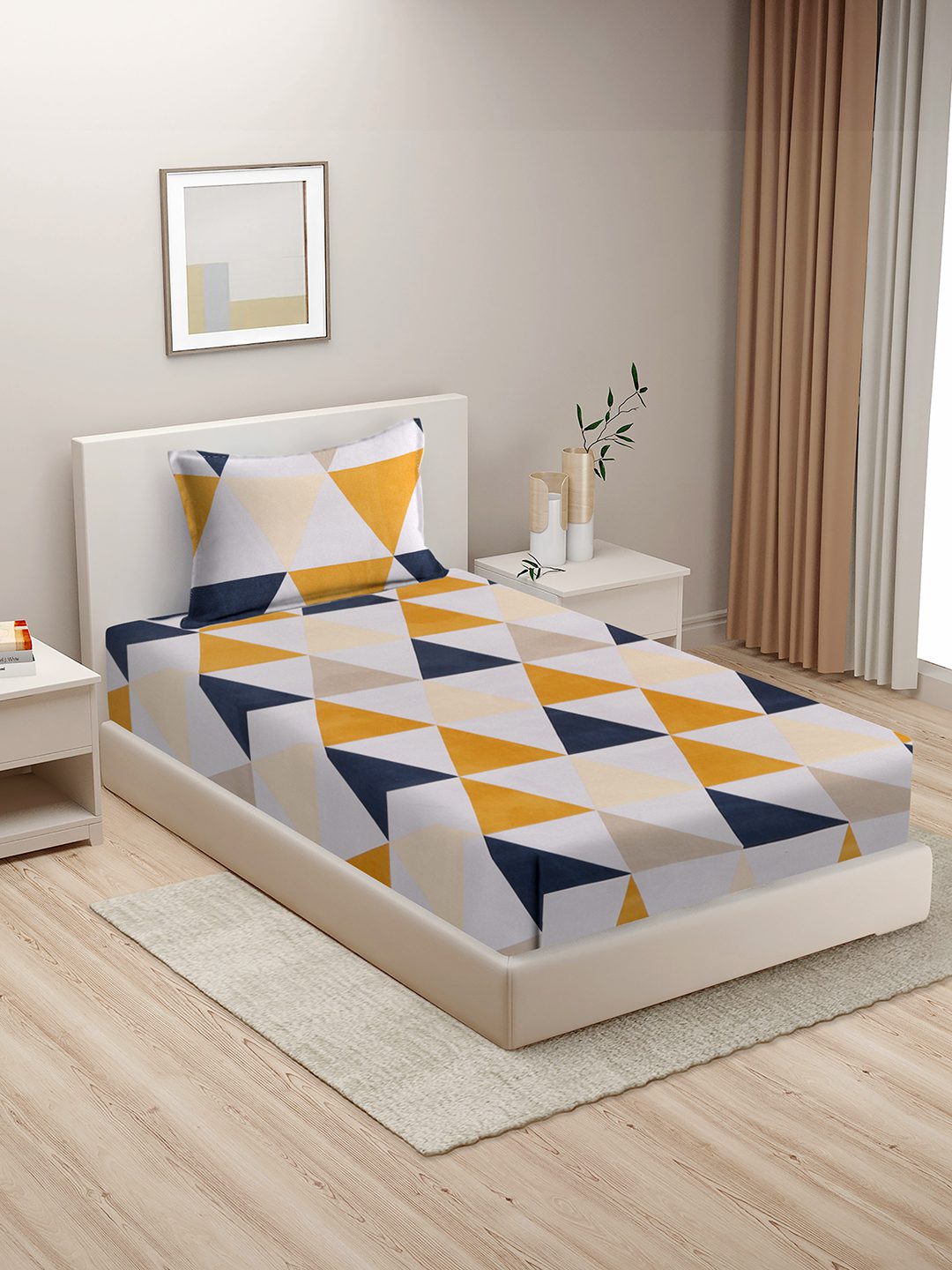 280 TC GEOMETRIC DESIGN MULTICOLOR SINGLE BED SHEET WITH 1 PILLOW COVER BY HOSTA HOMES image 0