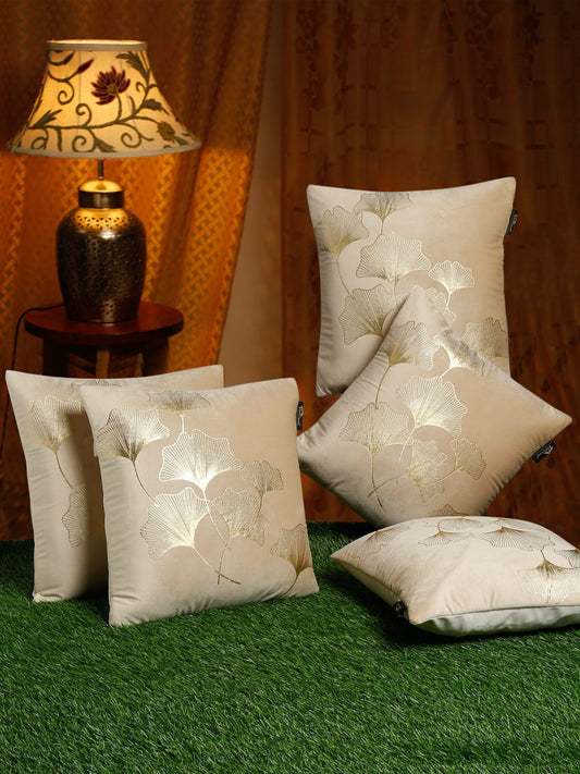 16X16 Soft Velvet , Foil Printed Cream ,Zipper image 0