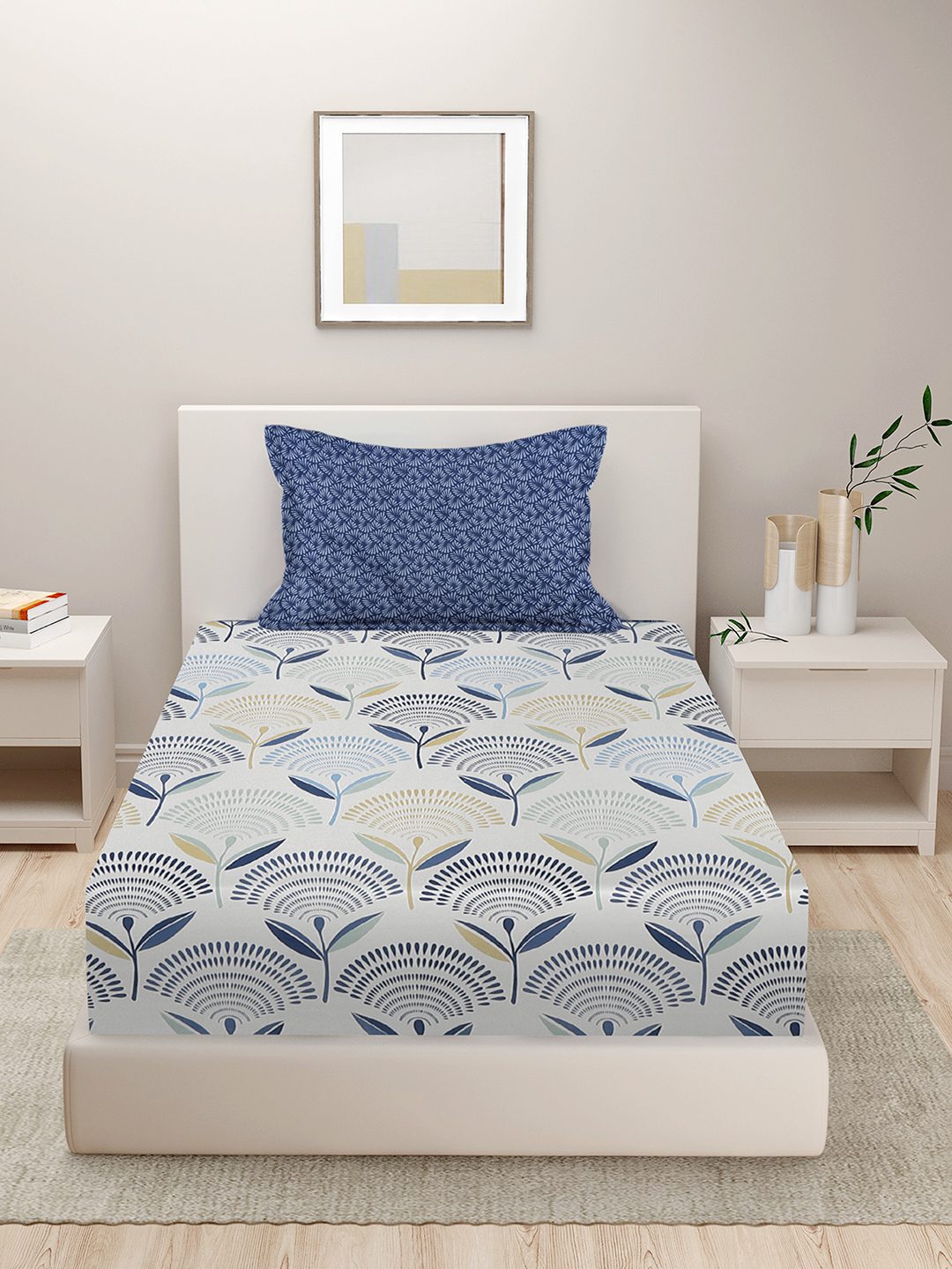 280 TC GEOMETRIC DESIGN MULTICOLOR SINGLE BED SHEET WITH 1 PILLOW COVER BY HOSTA HOMES image 1