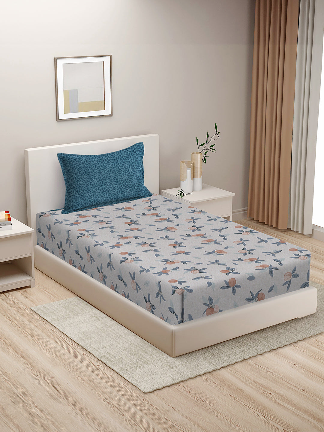 Hosta Homes Floral Design Multicolored Bed Sheet With Pillow Covers - Single Size image