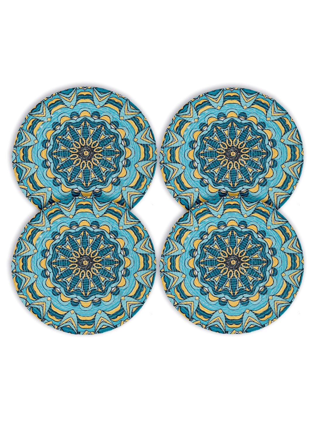 Blue & Yellow Printed Pure Cotton Table Placemats - Pack of 4 image