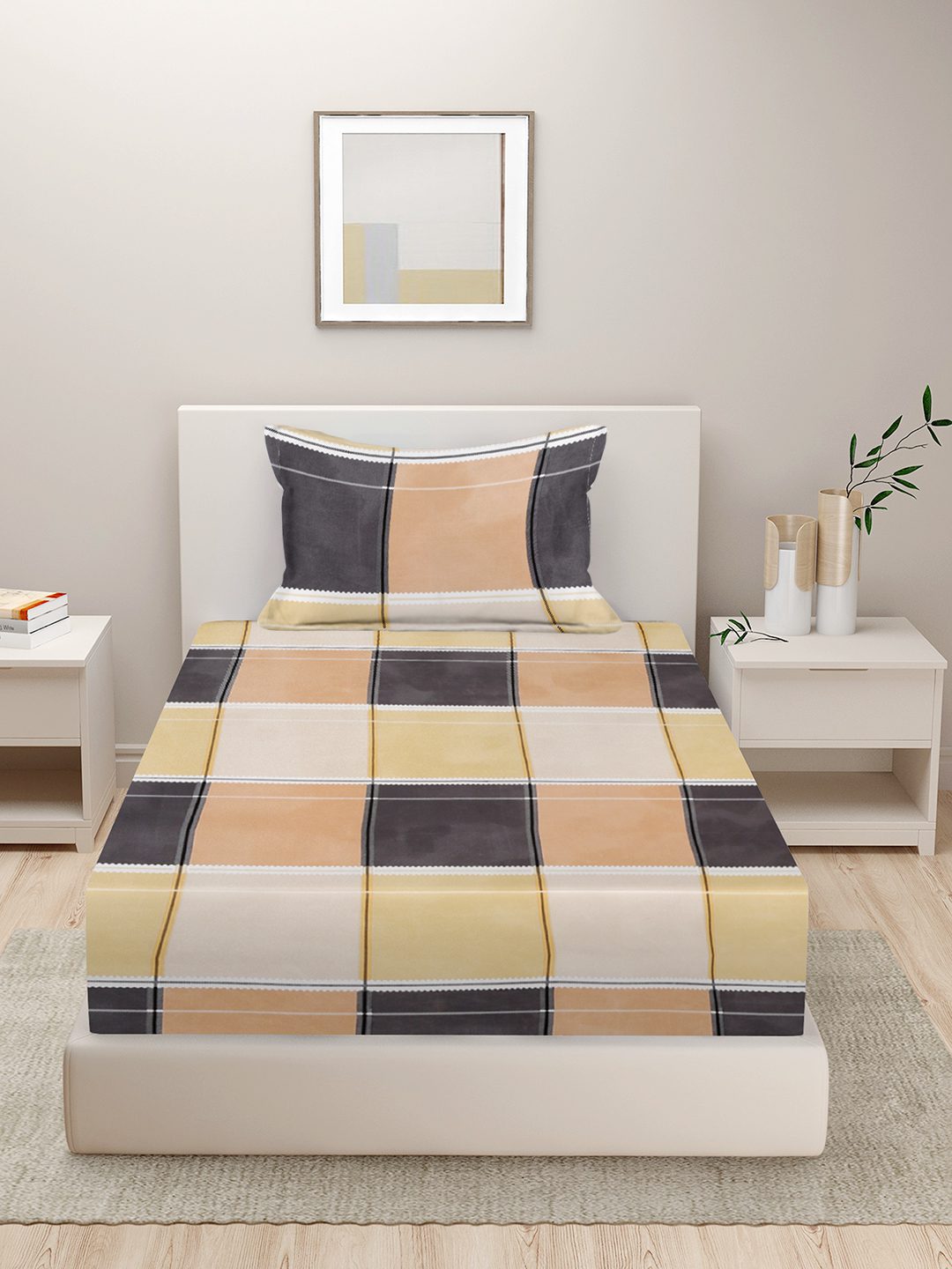 280 TC GEOMETRIC DESIGN MULTICOLOR SINGLE BED SHEET WITH 1 PILLOW COVER BY HOSTA HOMES image 1