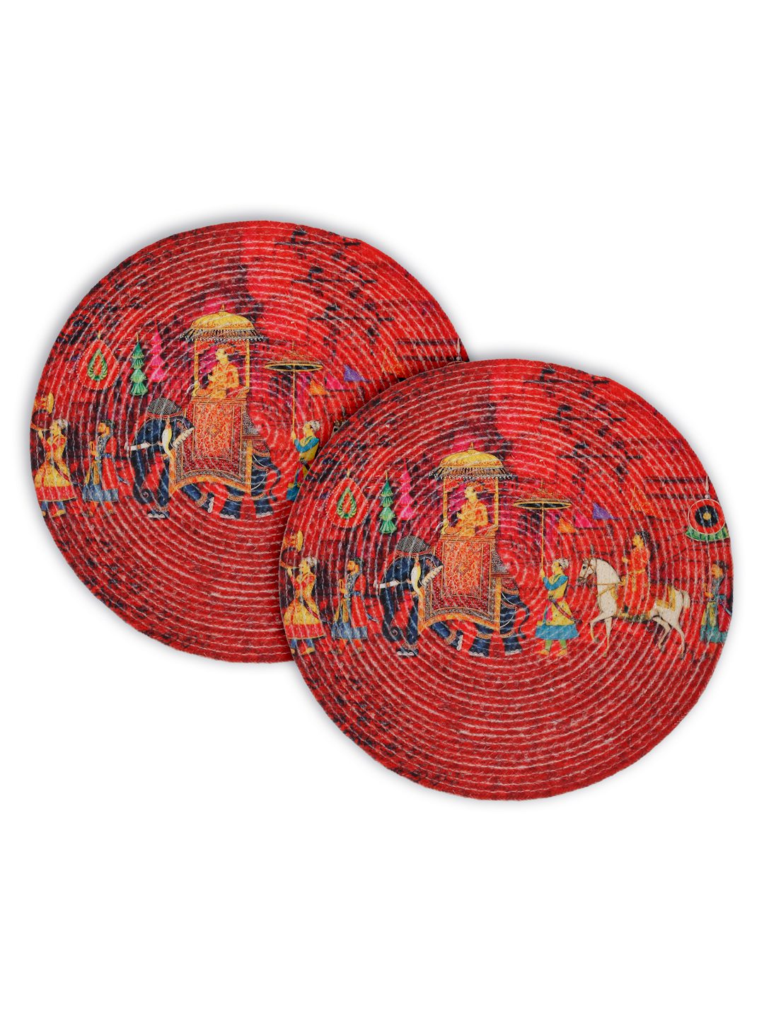 Red & Yellow Printed Pure Cotton Table Placemats - Pack of 2 image